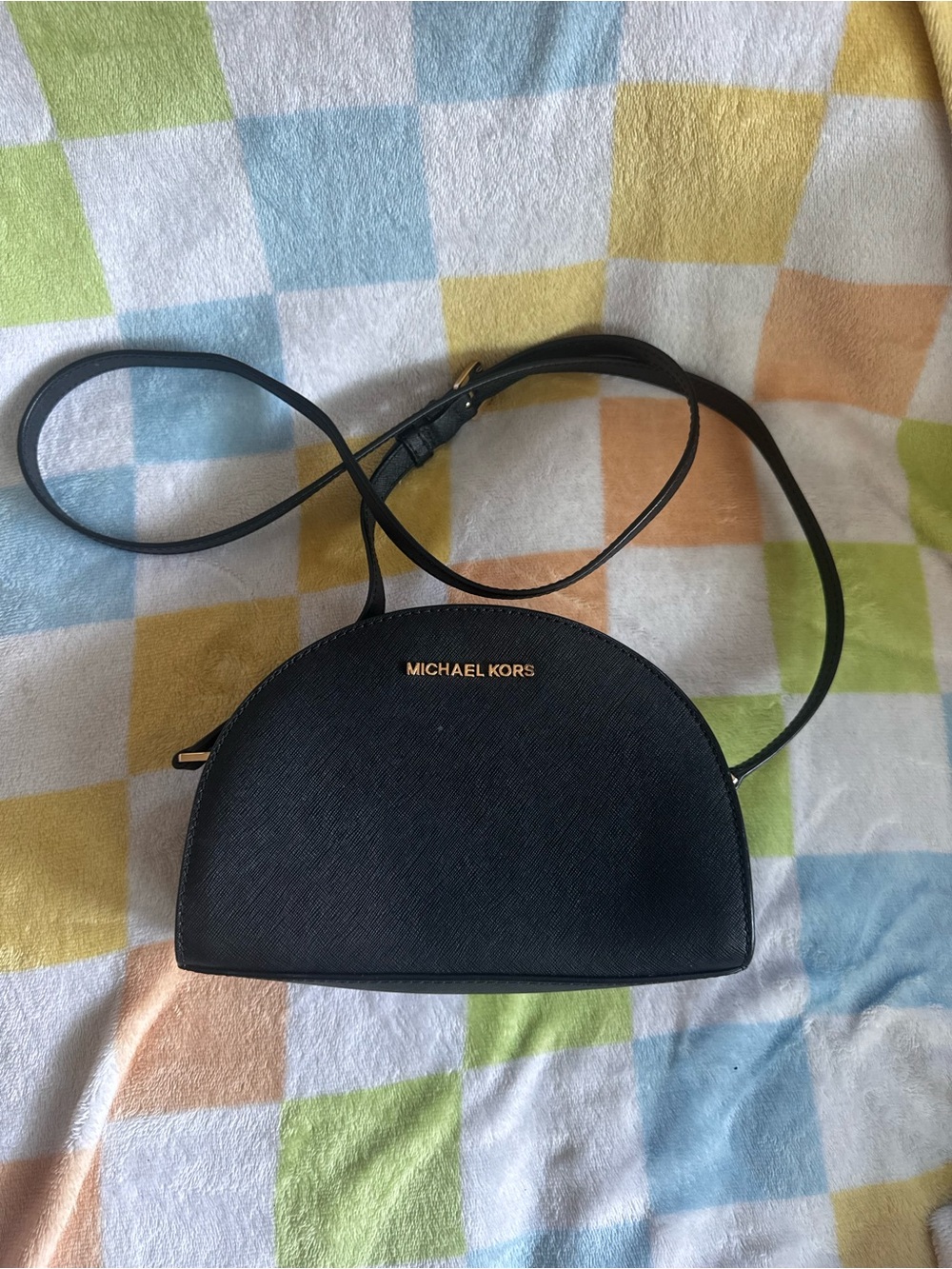 Michael Kors Black Dome Crossbody with Gold Logo